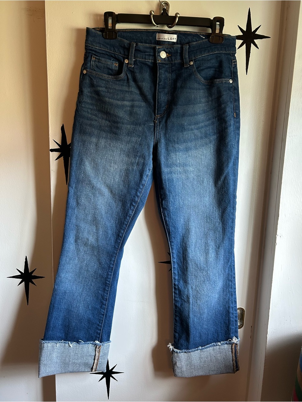 LOFT Medium Blue Cuffed Straight-Leg Jeans
